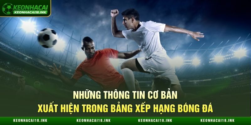 Những thông tin cơ bản xuất hiện trong bảng xếp hạng bóng đá